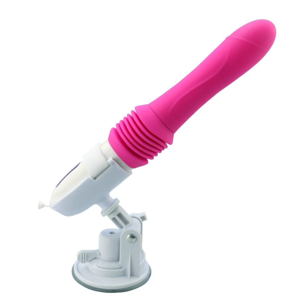 A large black automatic thrusting dildo vibrator with a wireless remote control for G-spot stimulation.