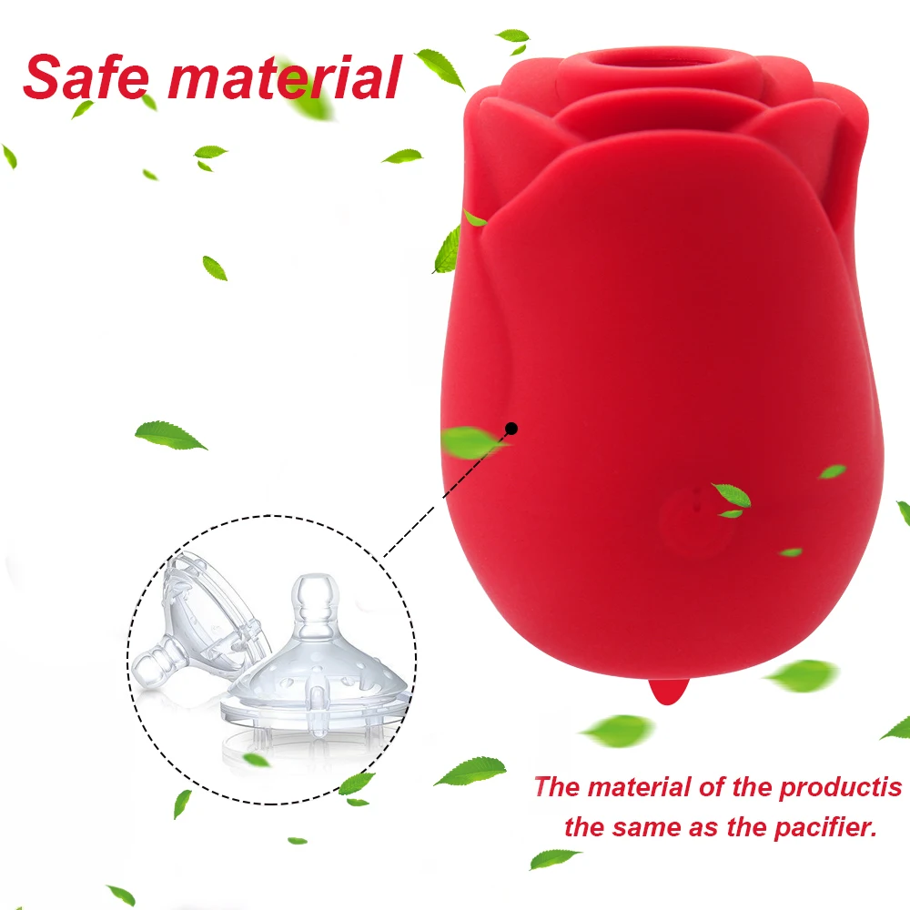 A red rose-shaped licking and sucking vibrator for clitoral and nipple stimulation.