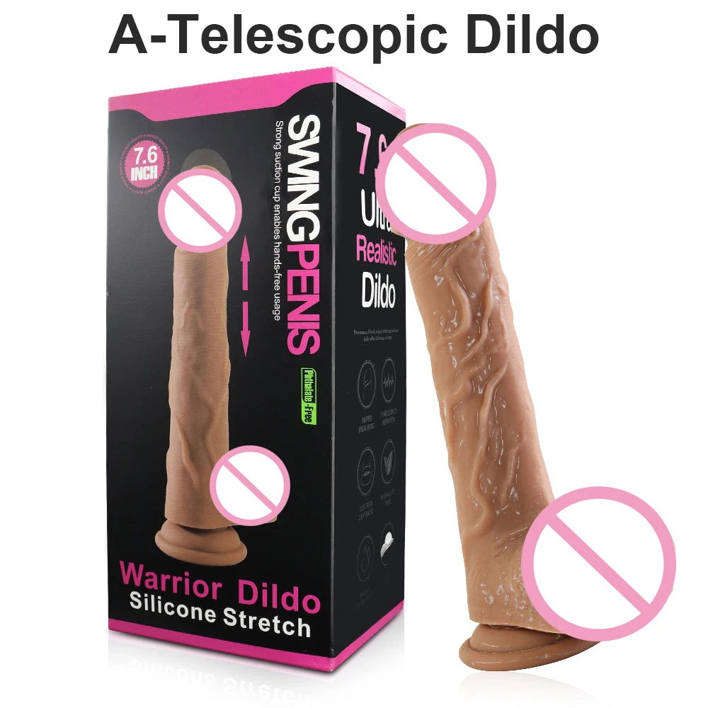 Remote control thrusting realistic dildo with suction cup and telescopic G-spot stimulator features.