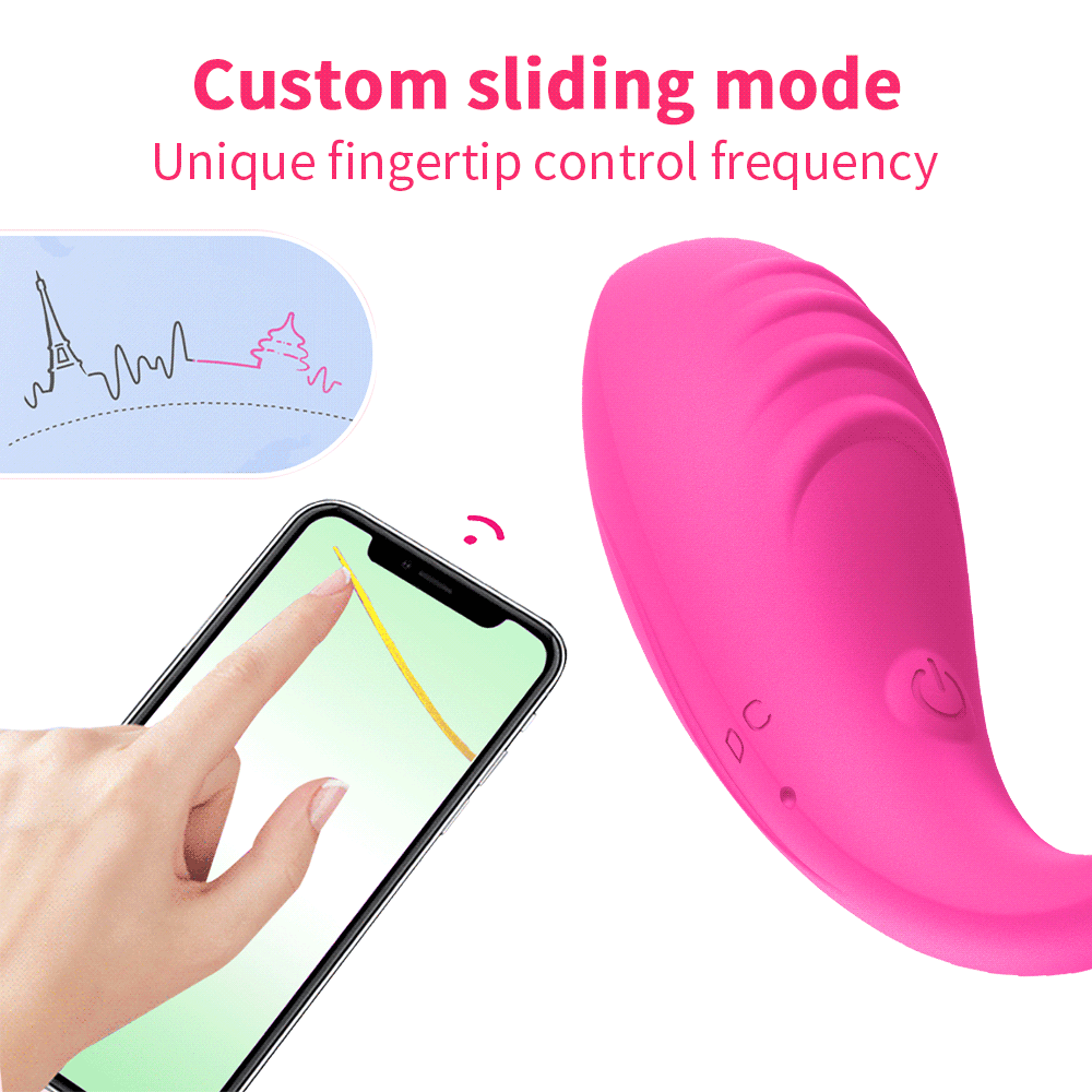 A sleek, purple wearable vibrating egg massager by Xlucia with a contoured design for G-spot and anal stimulation, shown next to a smartphone displaying the control app.