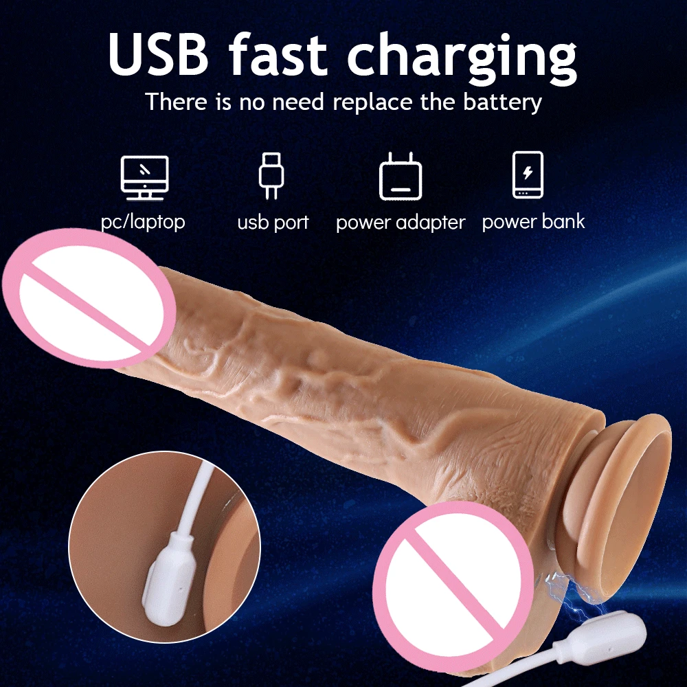 Remote control thrusting realistic dildo with suction cup and telescopic G-spot stimulator features.