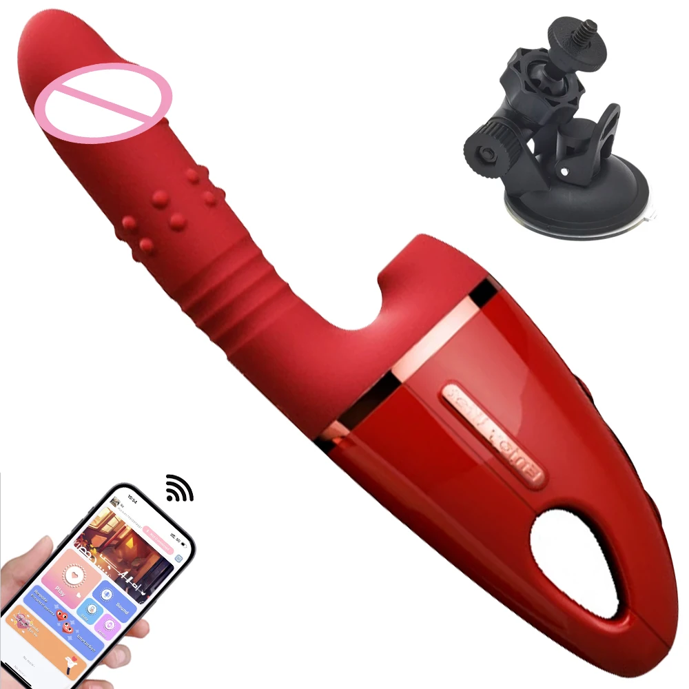 A high-performance sex machine by Xlucia featuring a black thrusting dildo and a heavy-duty suction cup base on a plain background.
