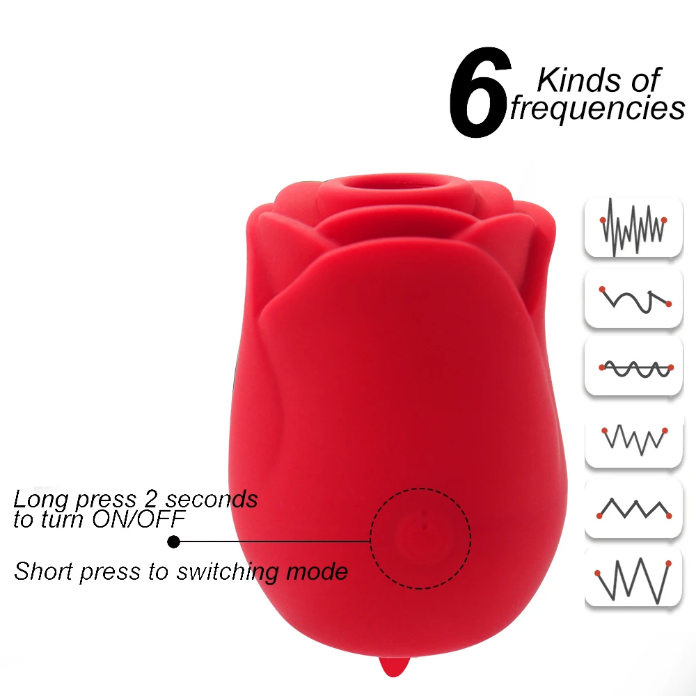 A red rose-shaped licking and sucking vibrator for clitoral and nipple stimulation.