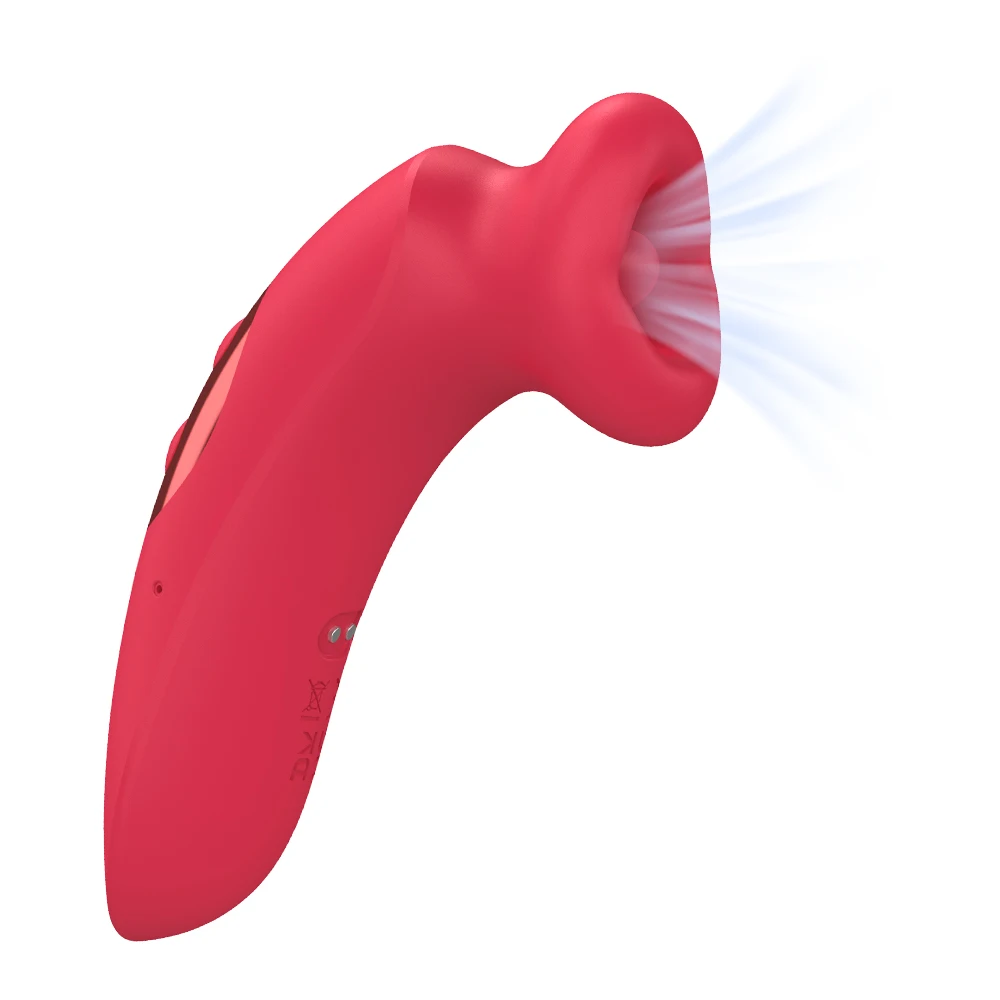 Red rose-shaped mouth sucking vibrator and tongue licking stimulator for adult women.