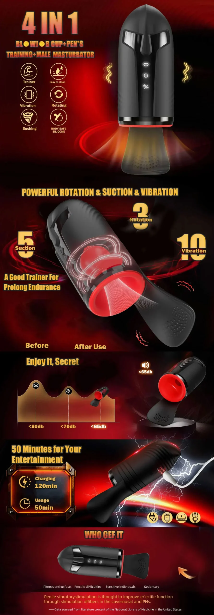 Xlucia Automatic Vibrating Male Masturbator with transparent shell, vacuum suction, and tongue-licking action for realistic oral sensation