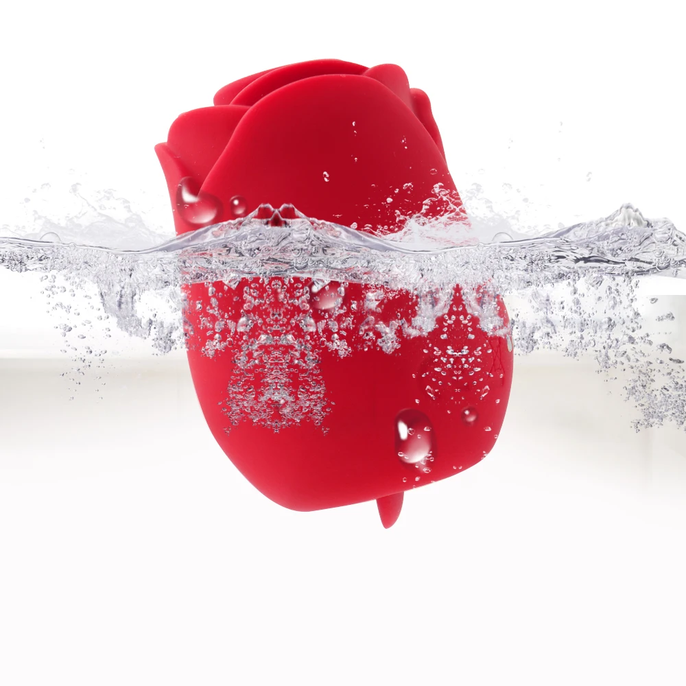 A red rose-shaped licking and sucking vibrator for clitoral and nipple stimulation.
