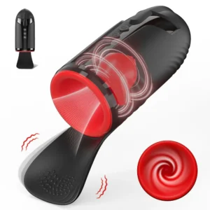 Xlucia Automatic Vibrating Male Masturbator with transparent shell, vacuum suction, and tongue-licking action for realistic oral sensation