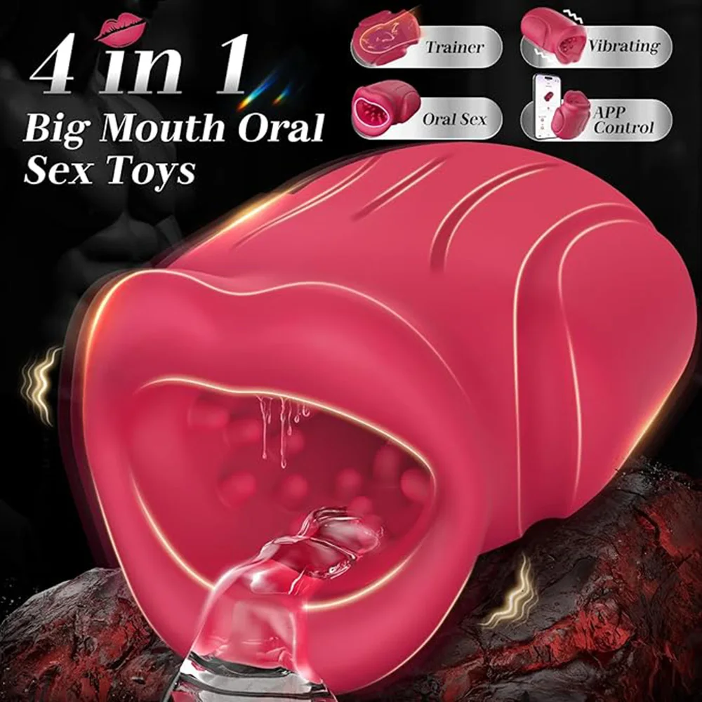 Close-up of a sleek black APP Control Male Masturbator showing the textured sucking mouth and ergonomic design for glans training.