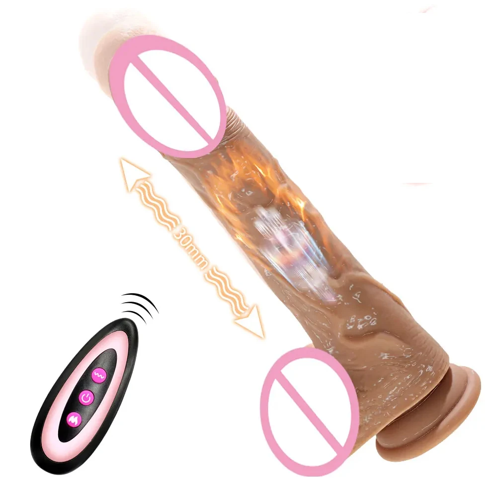 Remote control thrusting realistic dildo with suction cup and telescopic G-spot stimulator features.