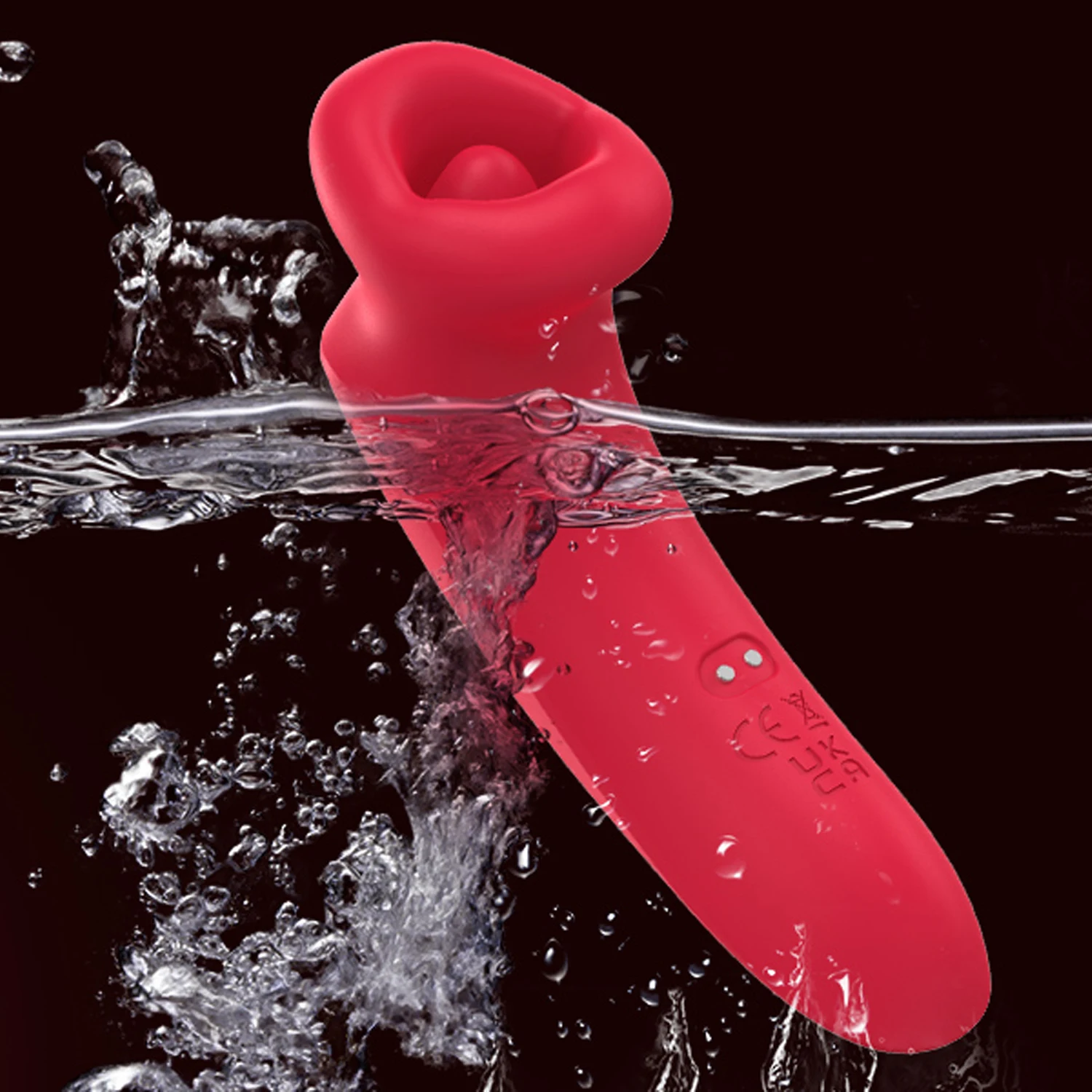 Red rose-shaped mouth sucking vibrator and tongue licking stimulator for adult women.