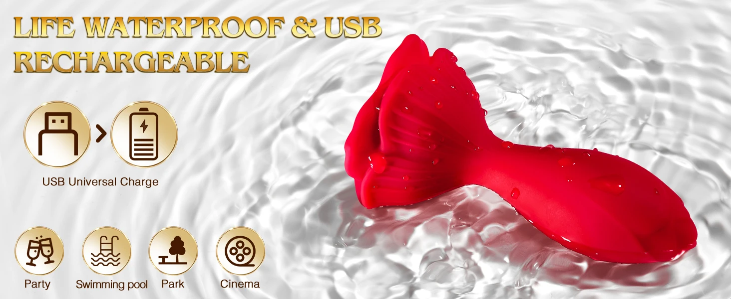 Red silicone vibrating rose butt plug with a tapered base and leaf detail for beginner-friendly APP controlled adult play.