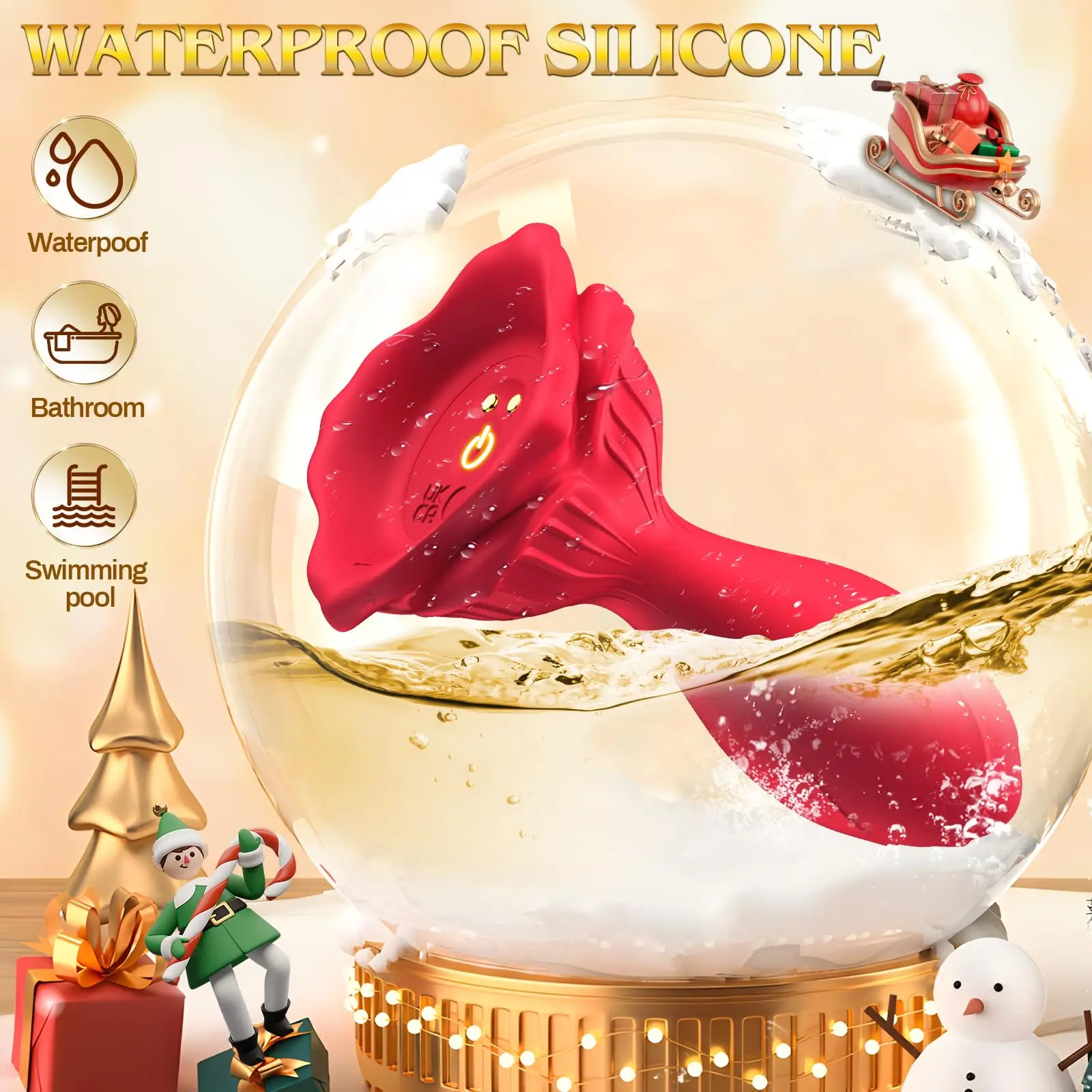 Red silicone vibrating rose butt plug with a tapered base and leaf detail for beginner-friendly APP controlled adult play.