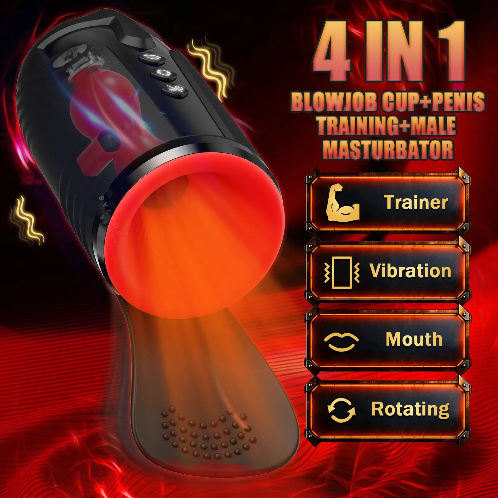 Xlucia Automatic Vibrating Male Masturbator with transparent shell, vacuum suction, and tongue-licking action for realistic oral sensation