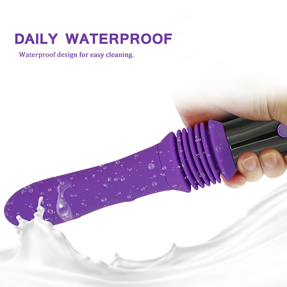 A large black automatic thrusting dildo vibrator with a wireless remote control for G-spot stimulation.