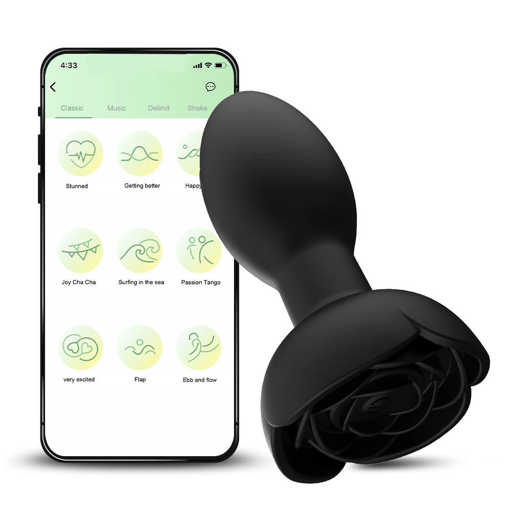 A sleek, black app-controlled rotating anal plug and prostate massager.