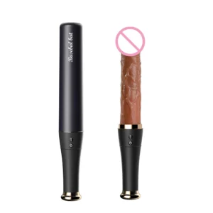 A sleek thrusting AV dildo vibrator with a clitoral licking attachment and textured shaft for G-spot stimulation.