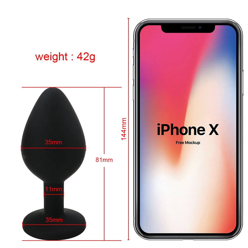 Three black silicone anal plugs in small, medium, and large sizes with flared bases on a plain background.