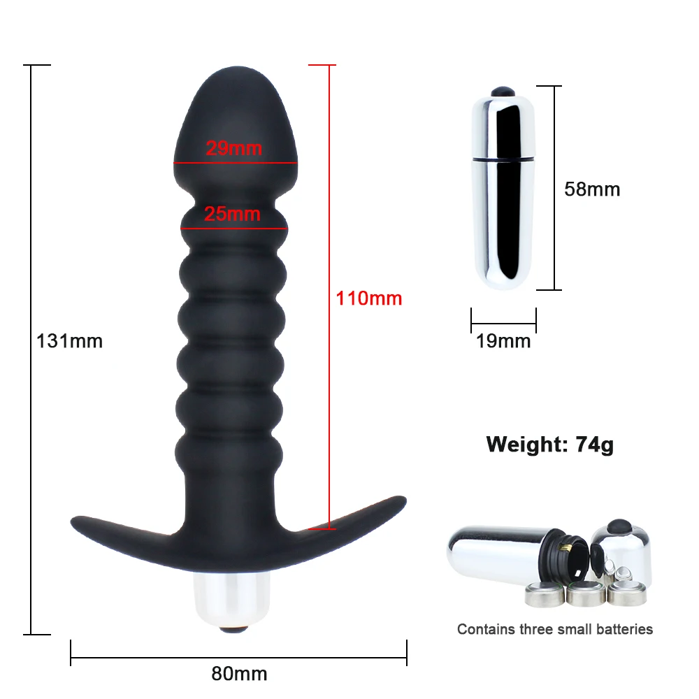 A black ergonomic vibrating prostate massage bead with a flared base and smooth stimulator texture for anal play.