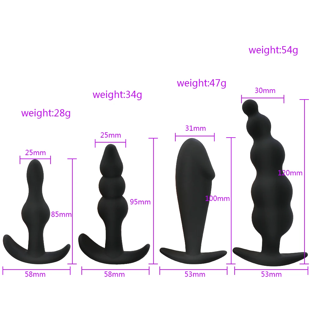 Black silicone anal beads with bullet tip and flared base for prostate massage.