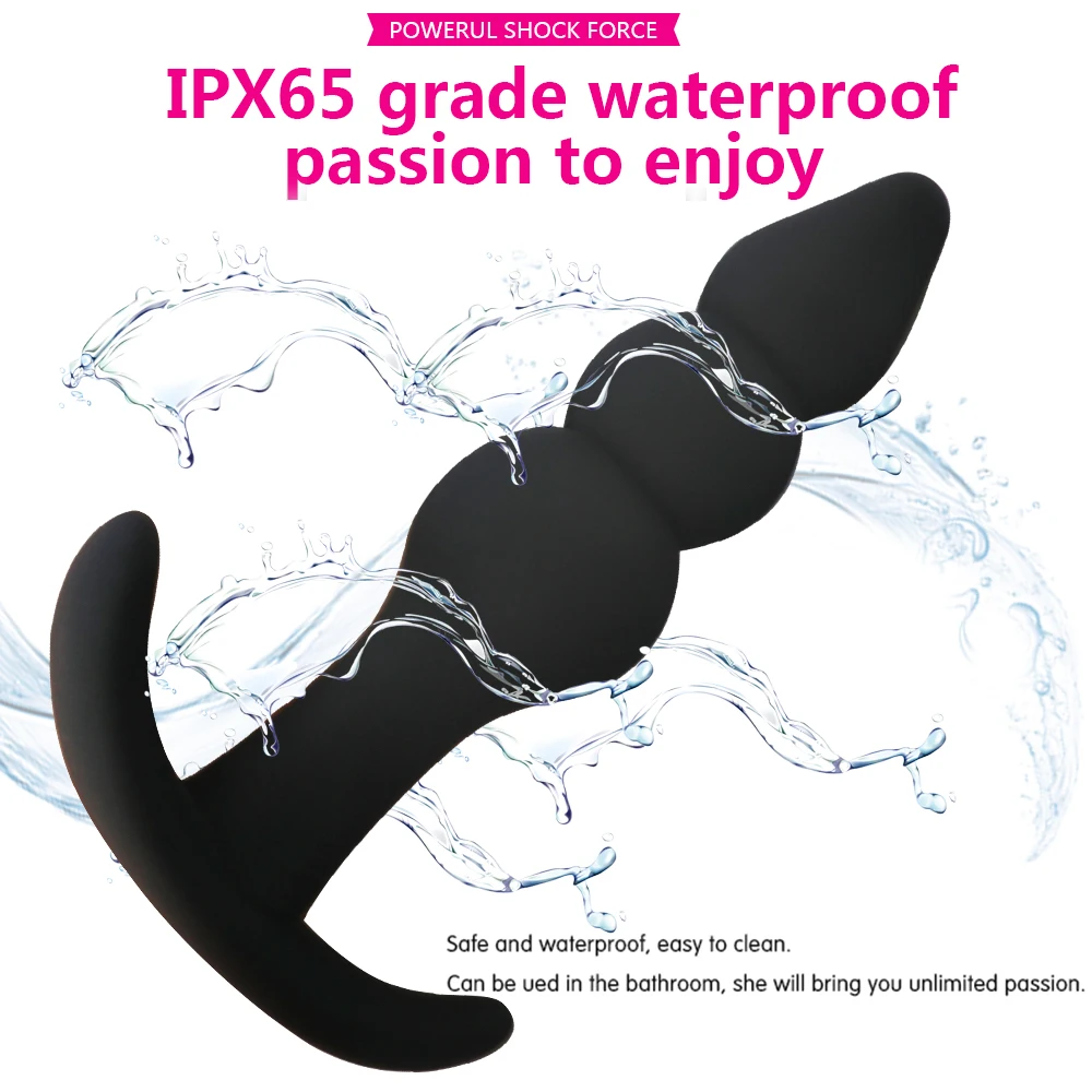 Black silicone anal beads with bullet tip and flared base for prostate massage.