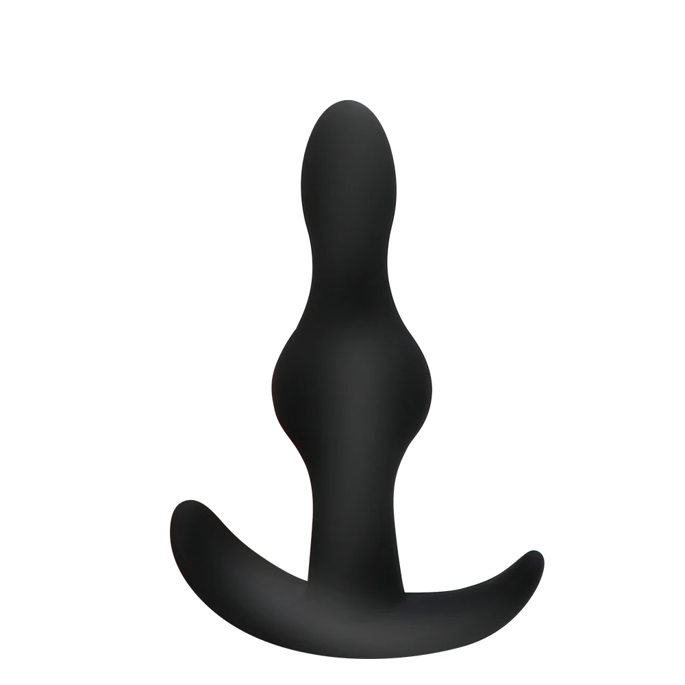 Black silicone anal beads with bullet tip and flared base for prostate massage.