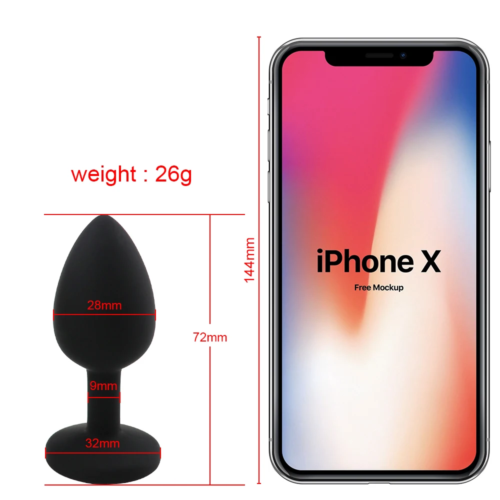 Three black silicone anal plugs in small, medium, and large sizes with flared bases on a plain background.