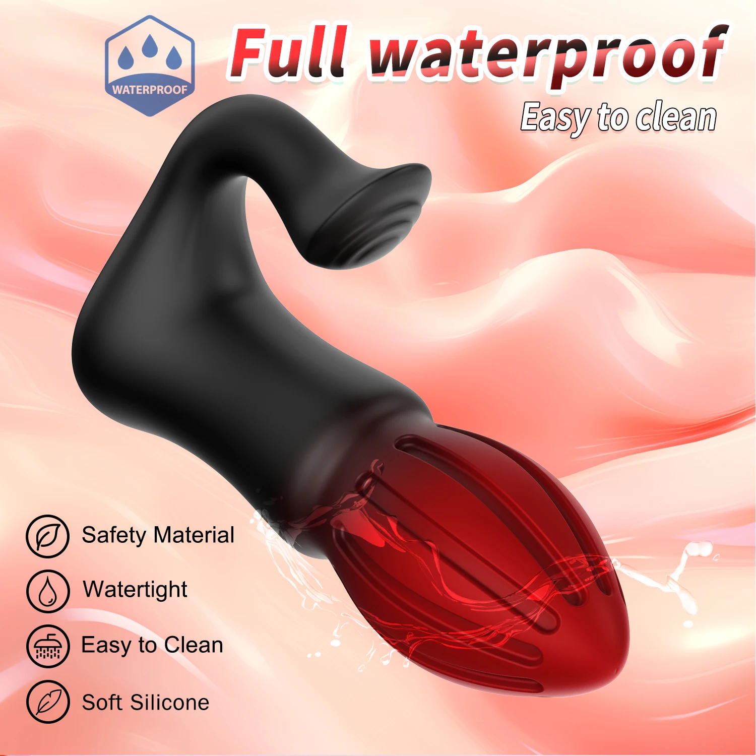A sleek black dual-motor anal plug with a curved clitoral stimulator arm and a compact wireless remote control.