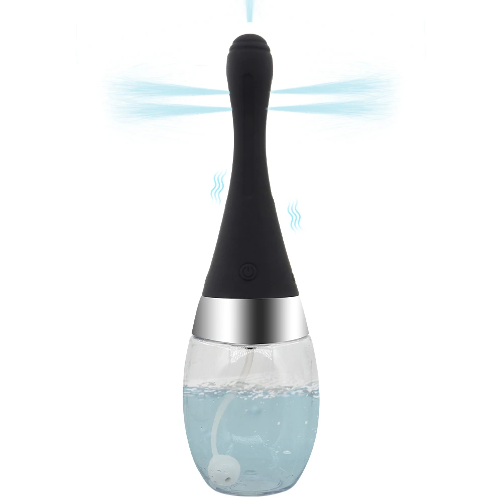 A sleek, ergonomic silicone fully automatic enema cleaning container and douche bulb for personal hygiene.