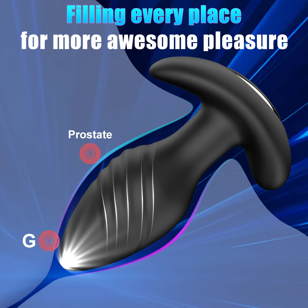 A sleek black rotating anal vibrator with a curved tip for prostate massage and a wide base for safe play.