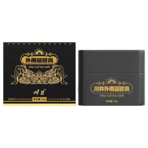 A compact 20g tube of Xlucia Male Delay Cream next to its plain, discreet cardboard packaging box