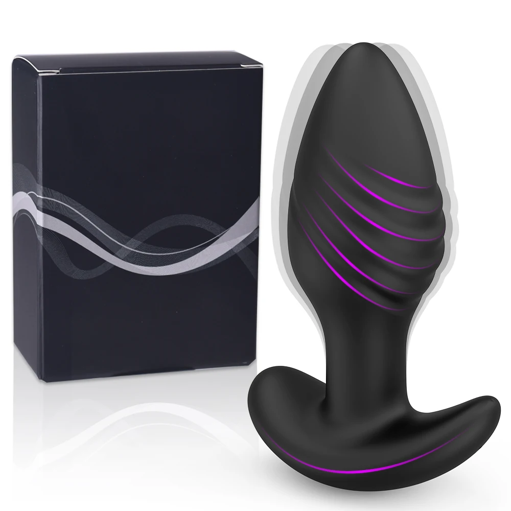 A sleek black rotating anal vibrator with a curved tip for prostate massage and a wide base for safe play.