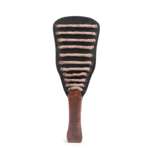 A professional iron plate BDSM spanking paddle alongside a textured hemp rope bondage whip for adult sensory play.