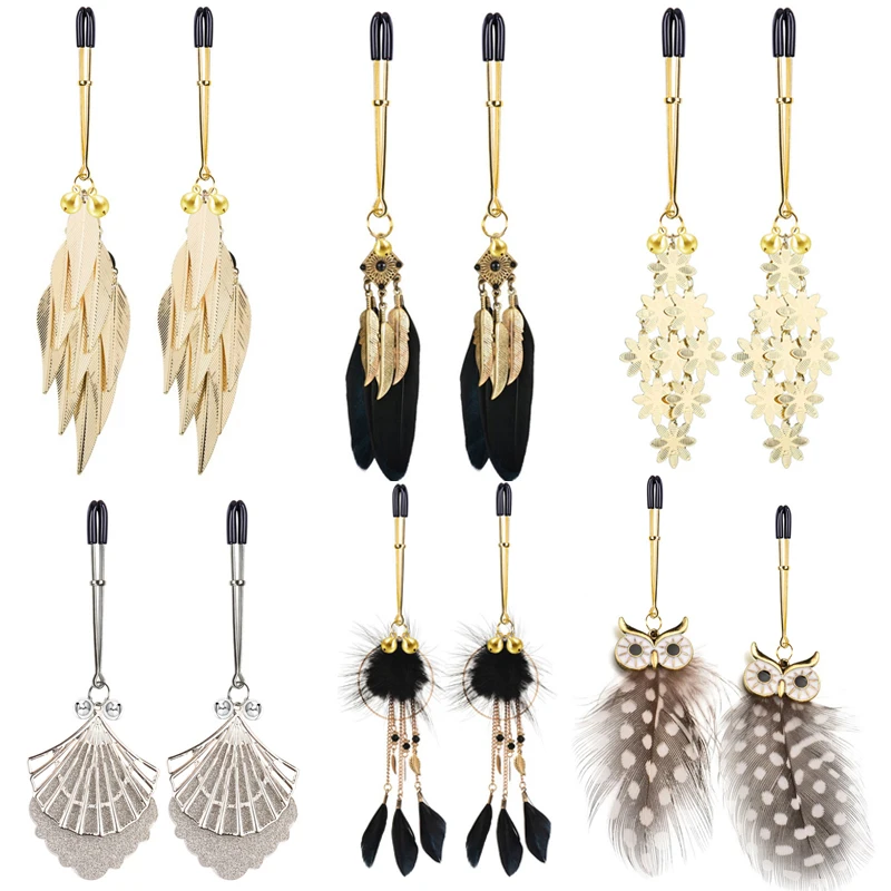 Elegant Feather Metal Bells Nipple Clamps With Flirting Teasing Kit By Xlucia - Image 12