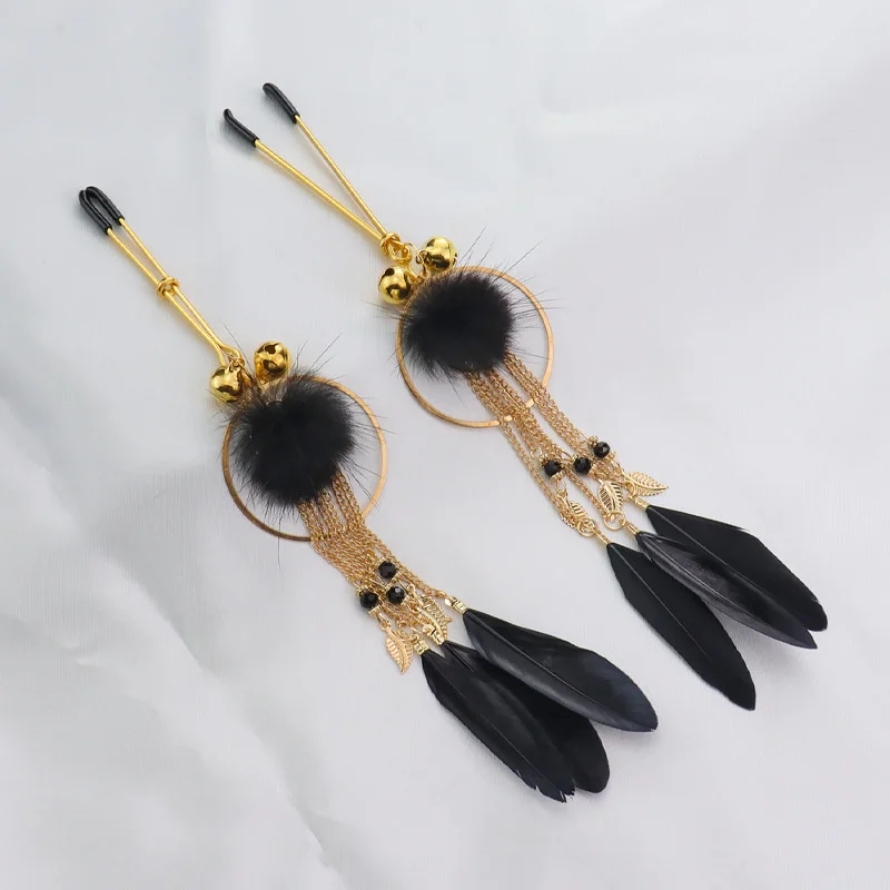 Elegant Feather Metal Bells Nipple Clamps With Flirting Teasing Kit By Xlucia - Image 14