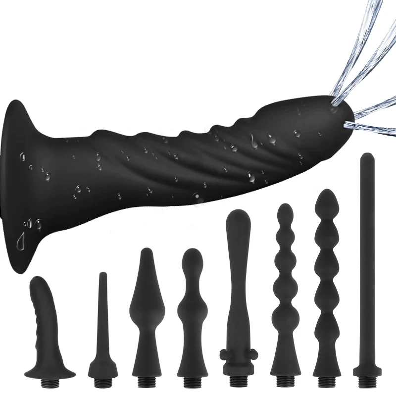 Medical-grade soft silicone enema kit with multiple nozzle attachments for intimate cleaning.