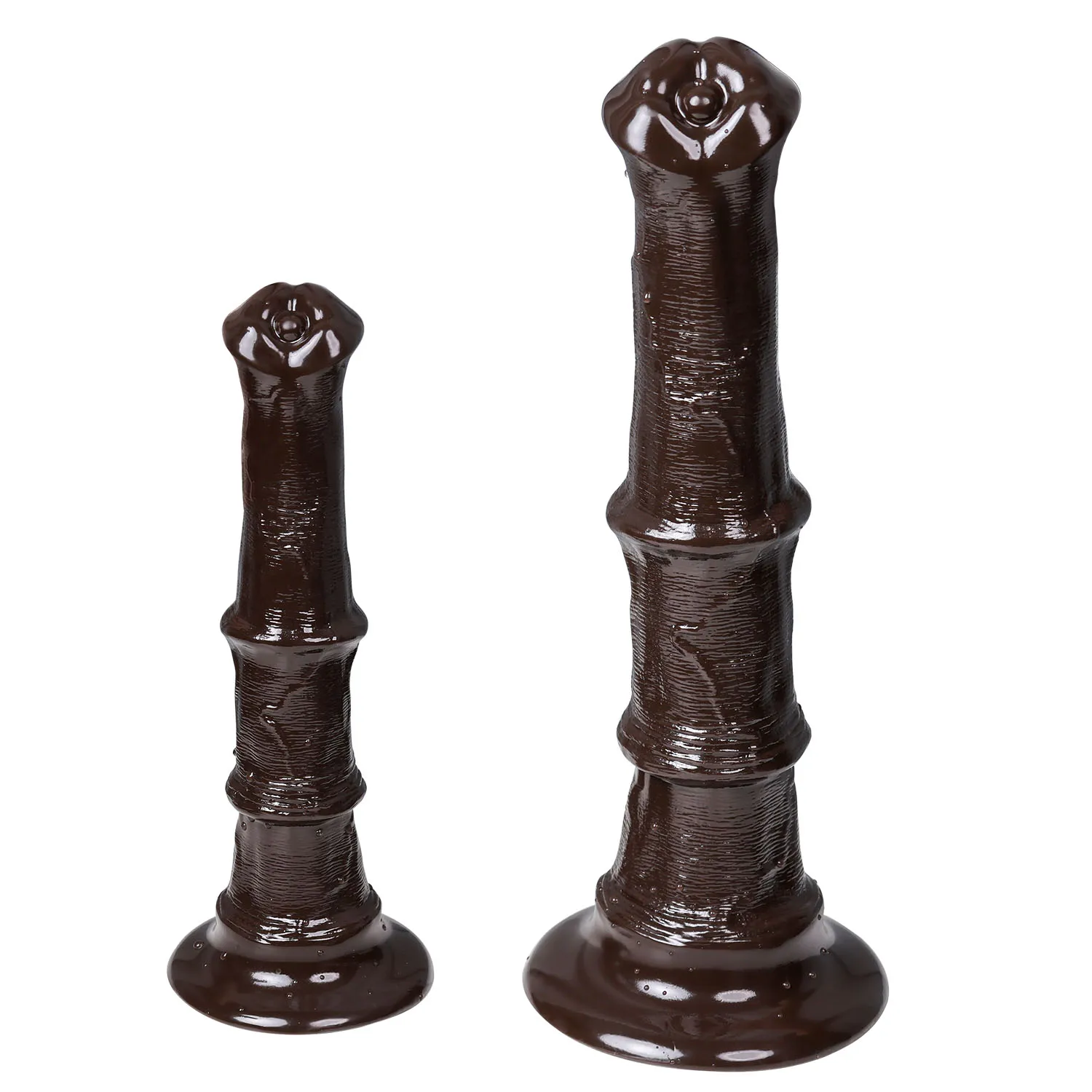 Realistic large horse dildo with a black suction cup base for adult pleasure play.
