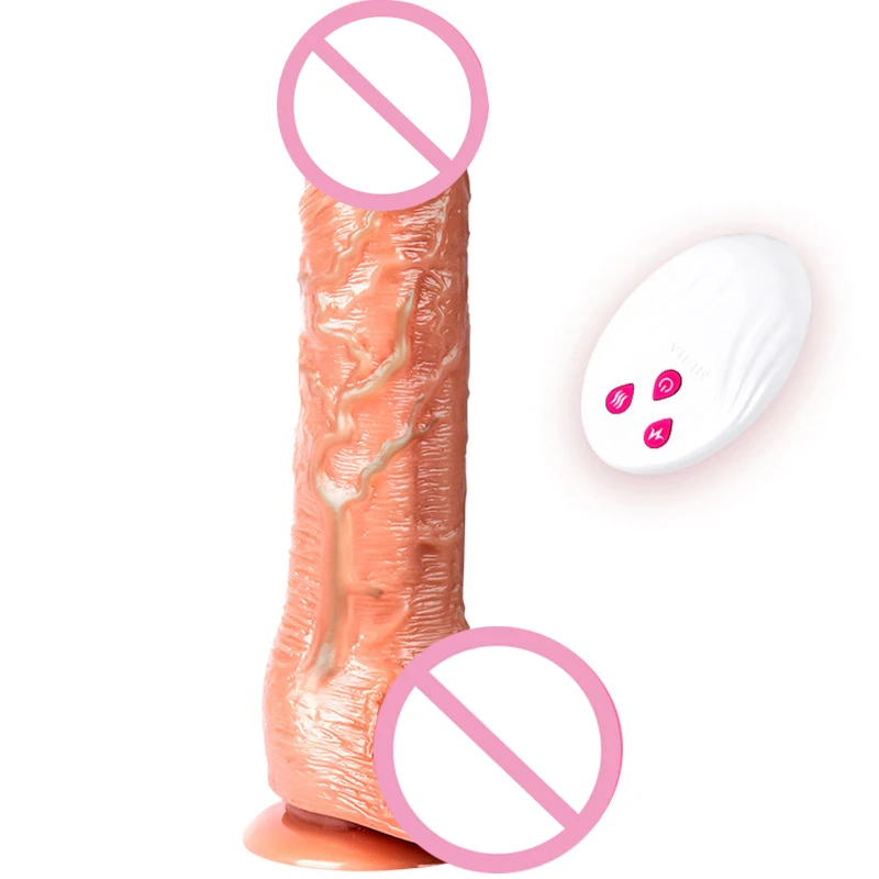 A realistic 19cm heating dildo with wireless remote control and G-spot vibration textures for adult use.
