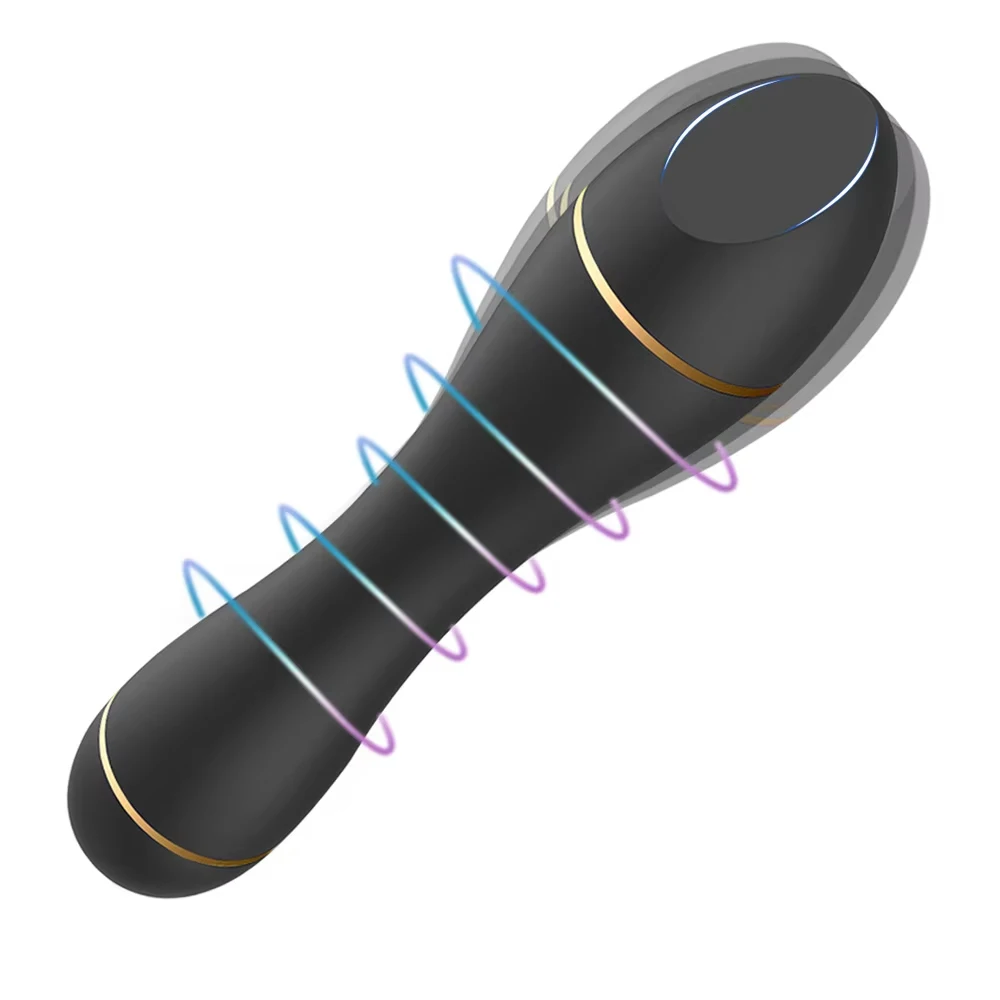 A discreet black and gold lipstick-shaped mini bullet vibrator with a removable cap, shown standing upright on a plain white background.