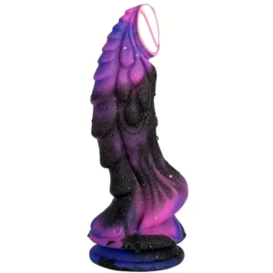 Large green dragon-themed silicone dildo with textured scales and a wide flared base for safe anal and prostate stimulation.