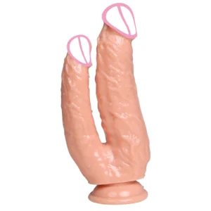 Realistic flesh-toned double-headed dildo for couples and solo use.