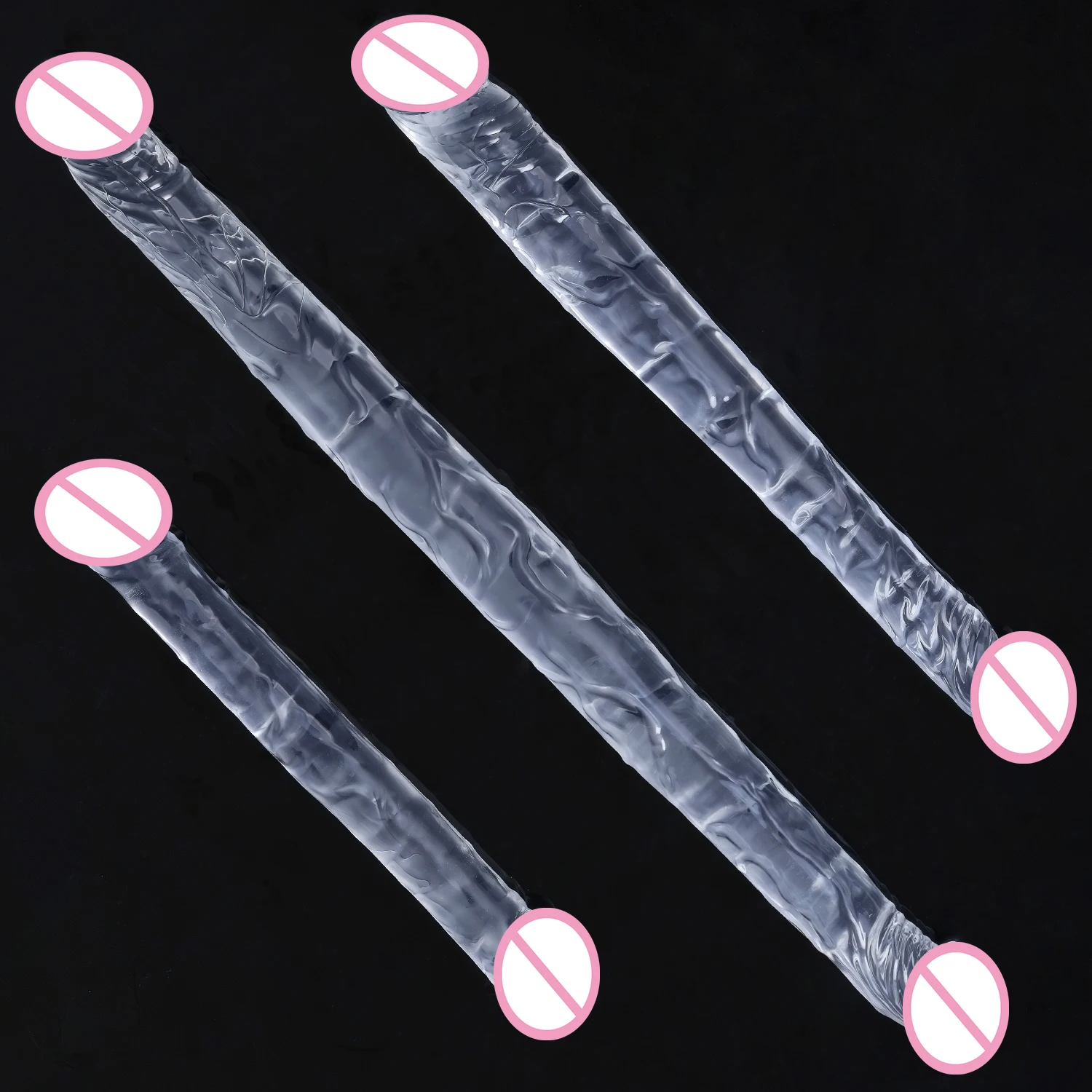 Realistic long double-ended flexible jelly dildo and anal plug massager for adult play.