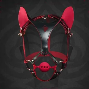 BDSM Puppy Play K9 Fox Mask with binding band and mouth ball for role-playing.