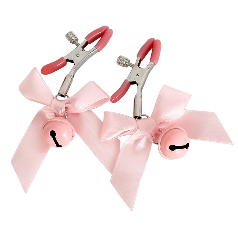 Pair of bow-adorned nipple clamps with bells.