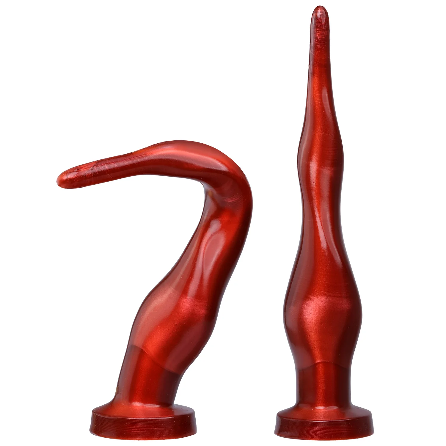 Long black anal whip dildo with large suction cup base for prostate stimulation and deep anal play.