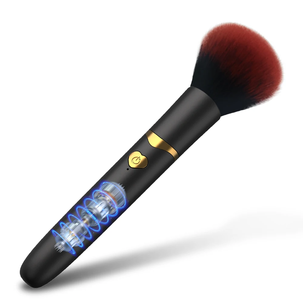 A sleek, makeup brush-style G spot vibrator with a purple massage head and black handle, positioned next to a USB charging cable.