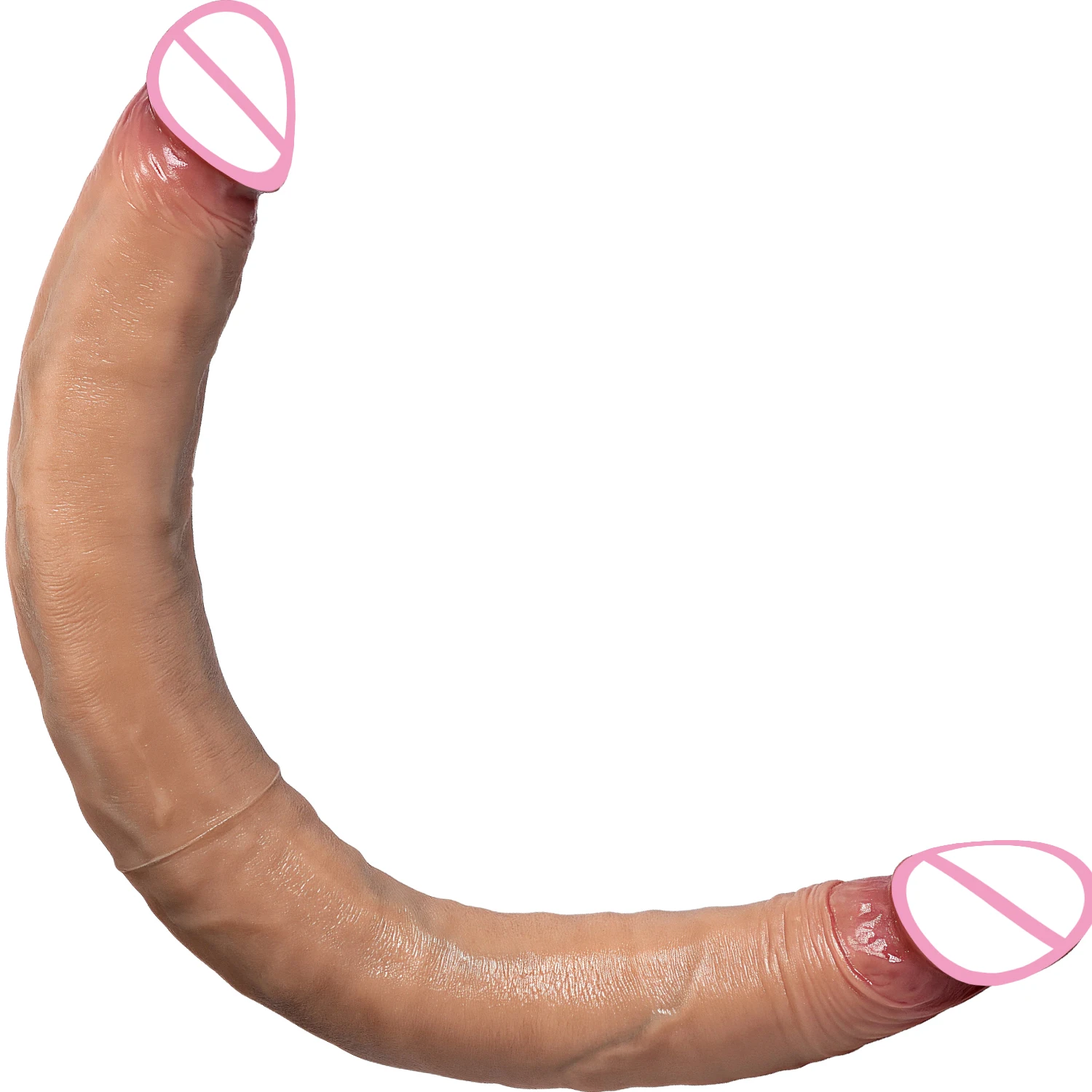 Lifelike double-ended liquid silicone dildo with realistic vein detailing for dual stimulation.