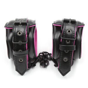 By xlucia leather handcuffs with iron chain link for sexy bondage play