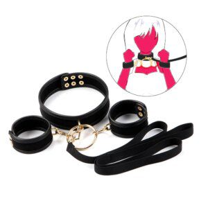 Premium Leather Collar Set By Xlucia With Metal Buckles And Steel Cuffs